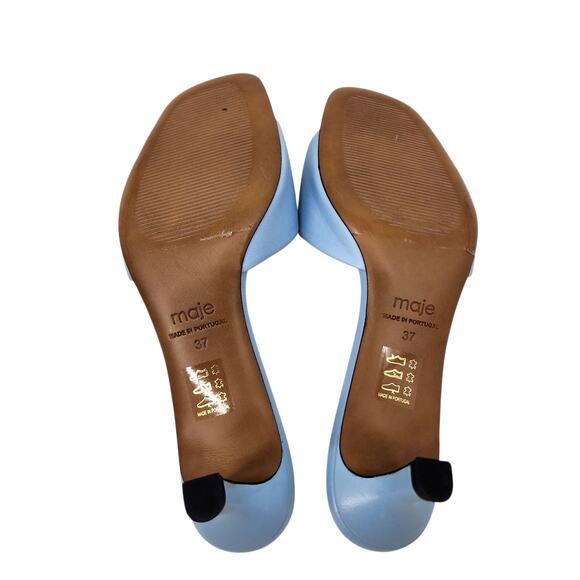 Maje Light Blue Leather 90's Inspired Kitten Heel Mules Size 37/ US 6.5 - Picture 5 of 6